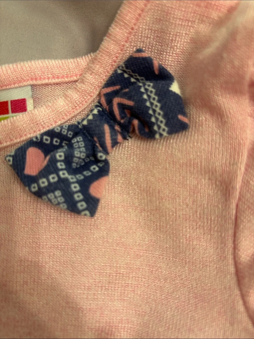 healthtex Pink Short-Sleeve Top with White Chiffon Hem and Navy Bow